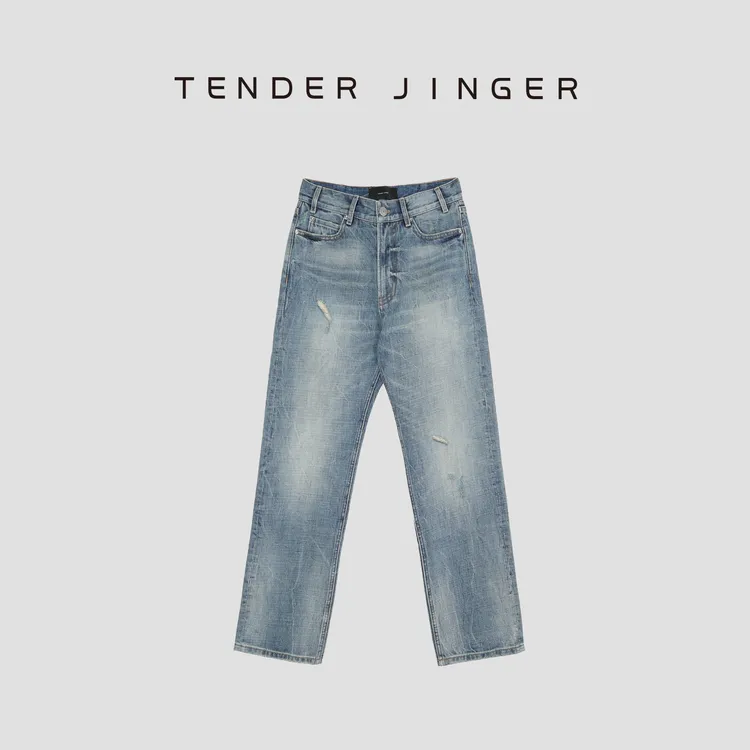 【黑标】中高腰水洗破洞直筒牛仔裤T53PDD221P