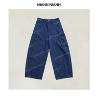  NiannNiann 新品女装复古宽松水洗棉直筒侧口袋吊脚牛仔裤16466
