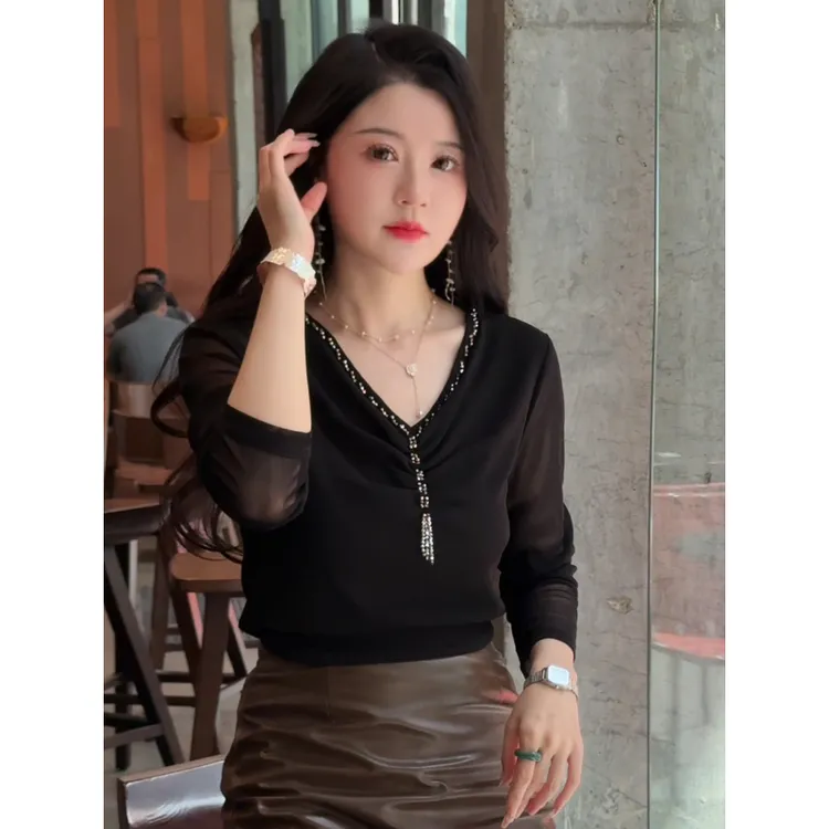 6859#妈妈长袖t恤打底衫女内搭上衣秋季新款时尚洋气小衫修身上衣