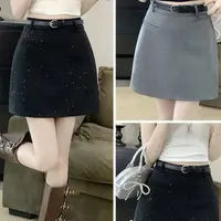 9561韩系高级感亮片高腰显瘦A字半身裙女秋新款百搭短裙