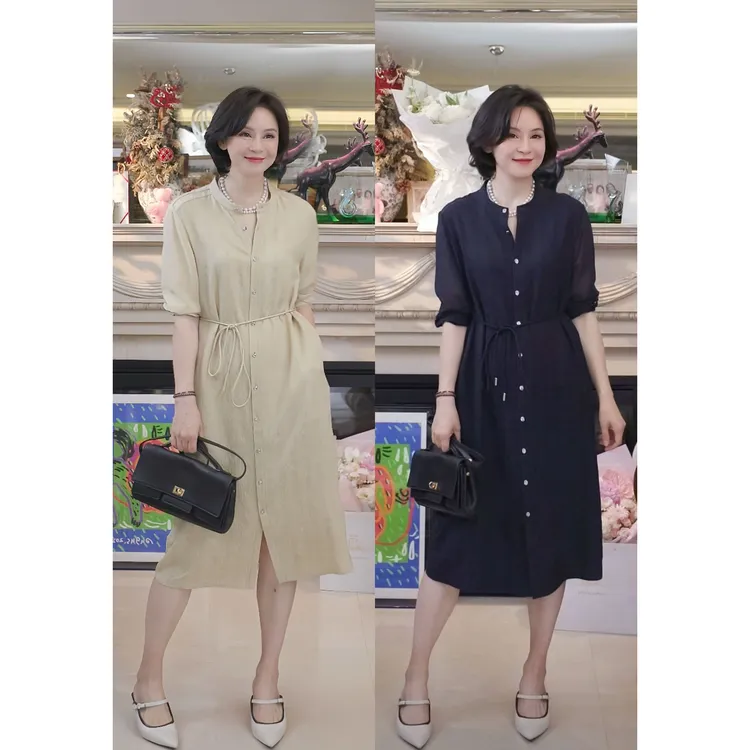 我是摩羯 时光情书 6A级桑蚕丝19MM真丝小圆领夏季连衣裙