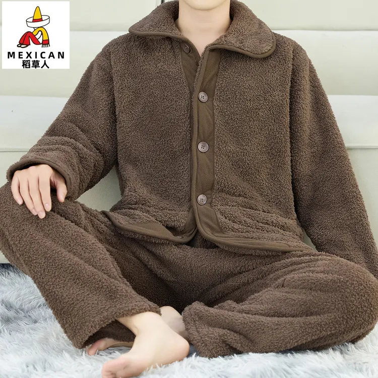 稻草人秋冬款时尚套装男士两用领加绒加厚开衫家居美式潮牌保痞帅