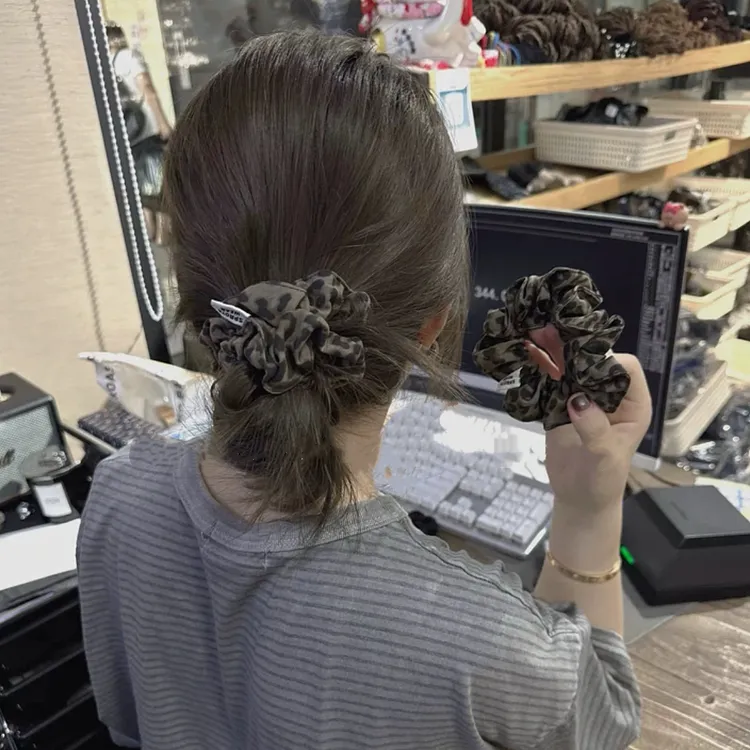 复古豹纹大肠发圈小版发量少丸子头发绳韩国新款马尾扎发小众头绳