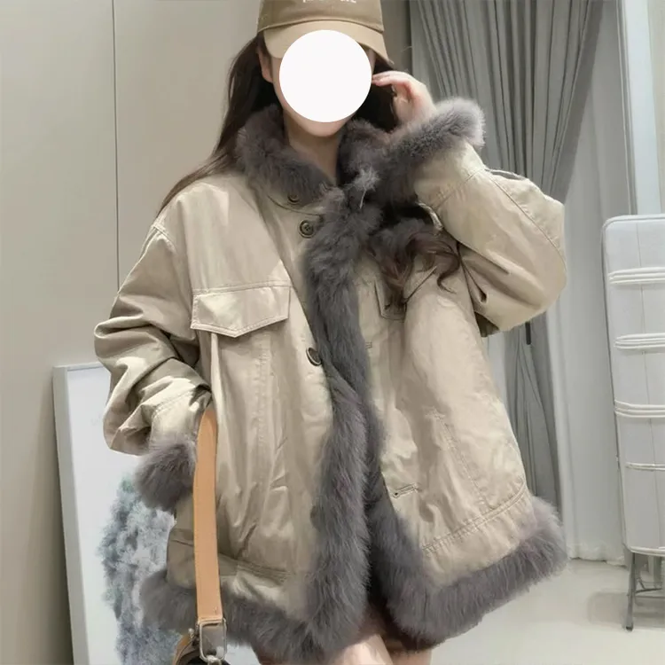 2025秋冬新款高级感环保皮草派克服大码胖mm显瘦气质时尚毛毛外套