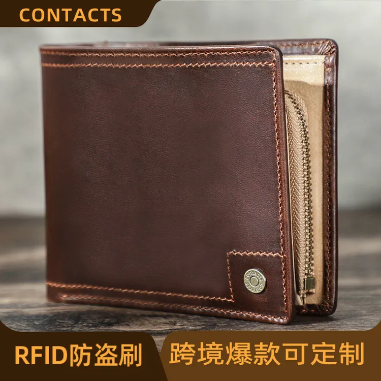 黑天使RFID防盗刷三折男款钱包时尚真皮银行卡多卡位真皮男士钱包