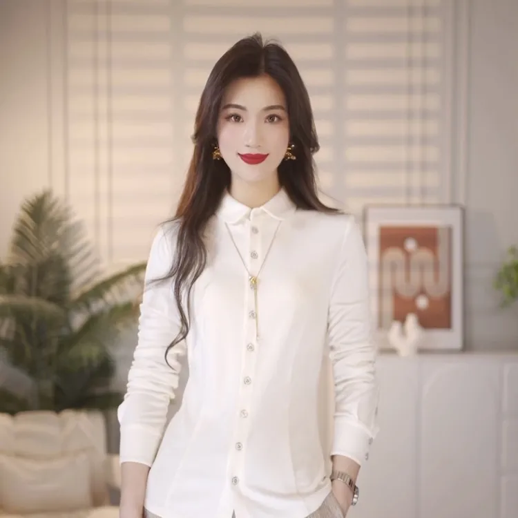 阿玛施5300528轻职场气质简约单排扣长袖条纹修身阿玛施条纹衬衫