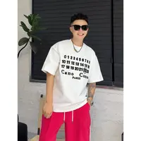 YULE语乐 99907数字刺绣毛圈设计短袖T恤秋季重磅圆领棉质半袖t