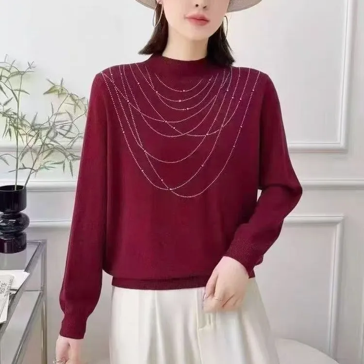 加绒加厚秋冬新款韩版宽松显瘦立领长袖毛衣针织衫女洋气百搭打底
