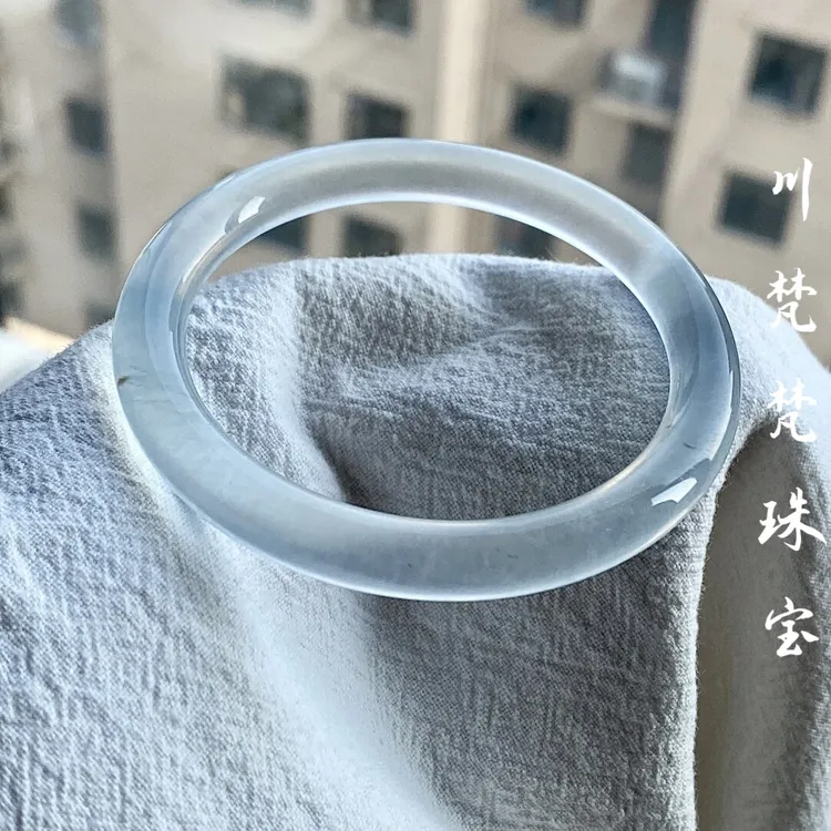 【海蓝宝】天然玛瑙圆条天青冻冰种新中式晴水手镯少女汉服天空蓝