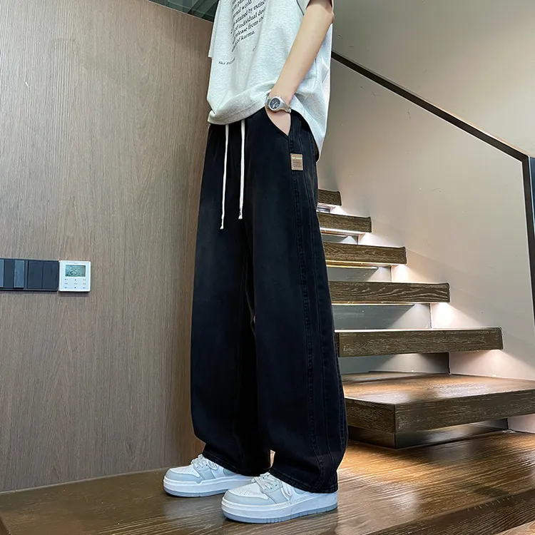 原色牛仔裤男春秋夏季新款宽松直筒裤子男青少年复古水洗休闲长裤
