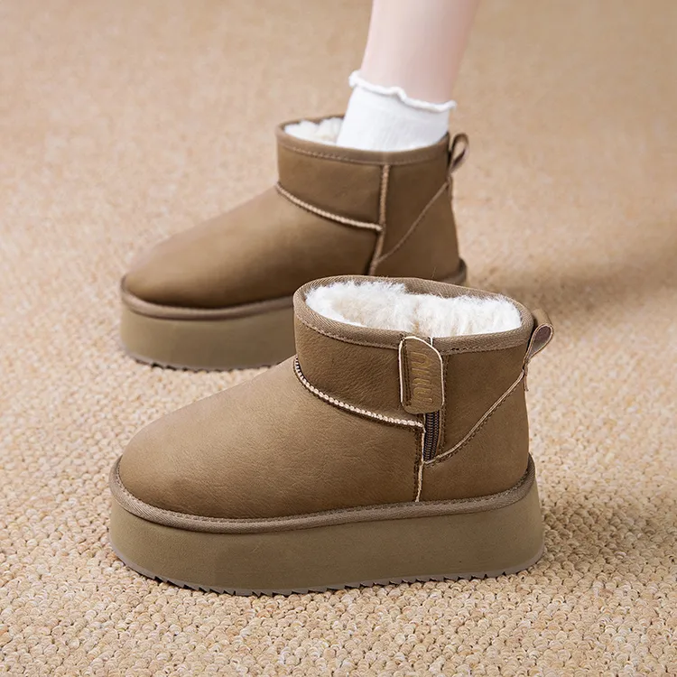 防水羊毛雪地靴女款小码313233厚底增高雪地棉鞋东北过冬棉靴短筒