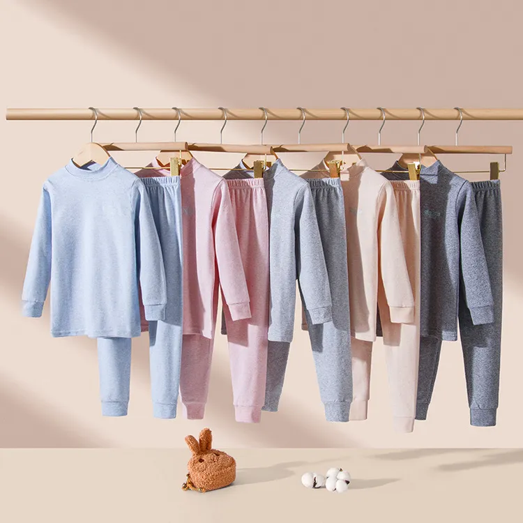 保暖儿童秋衣秋裤纯棉男童保暖内衣套装中领女童打底棉毛衫青少年