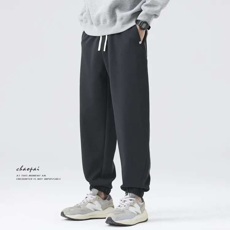 重磅复古水洗休闲卫裤男秋冬季潮流宽松运动裤简约风纯色束脚长裤