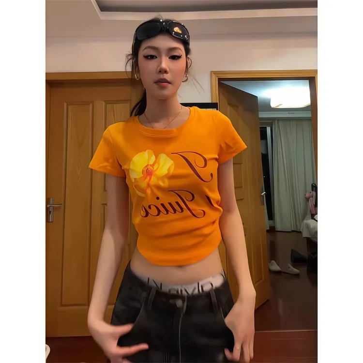 小个子美式辣妹风字母印花短袖T恤女夏季新款修身显瘦打底衫上衣