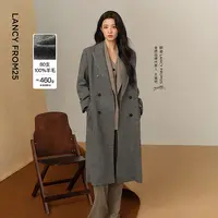 【王楚然同款】朗姿纯羊毛双排扣H型毛呢外套高质感老钱风大衣女