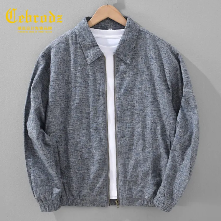 法国Cebrodz男士秋季棉麻工装夹克长袖运动男装宽松春秋冬季外套