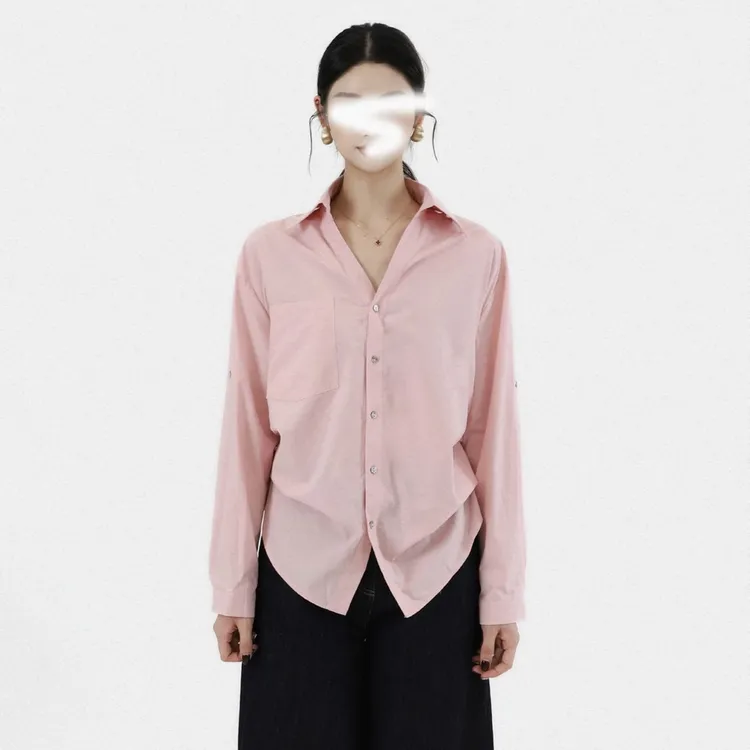韩系设计感收腰polo领衬衫女秋季新款宽松显瘦百搭气质通勤衬衣女
