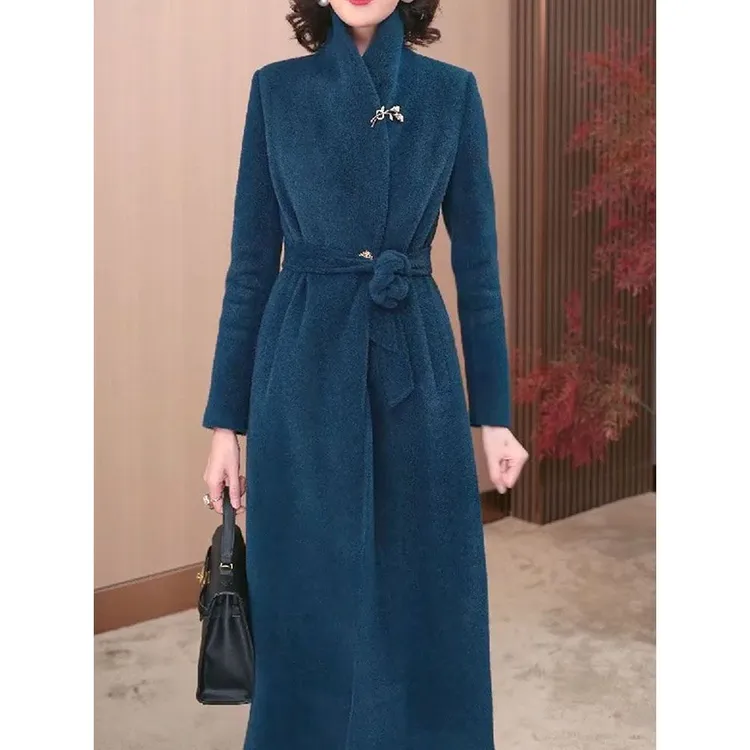 高贵优雅气质贵妇加厚毛呢外套2024冬季新款轻奢洋气显瘦长款大衣