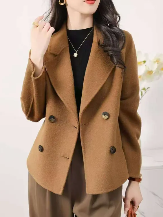 女毛呢外套秋冬女款100%羊毛双面大衣呢大衣小个子西服短款上衣女