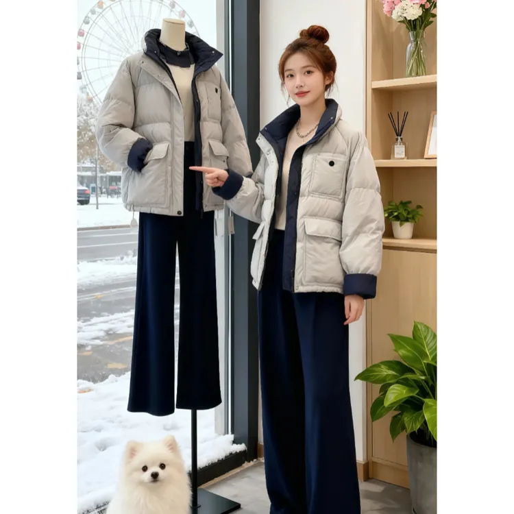 简约立领常规款棉服厚外套女设计冬季新款宽松显瘦小个子面包棉衣