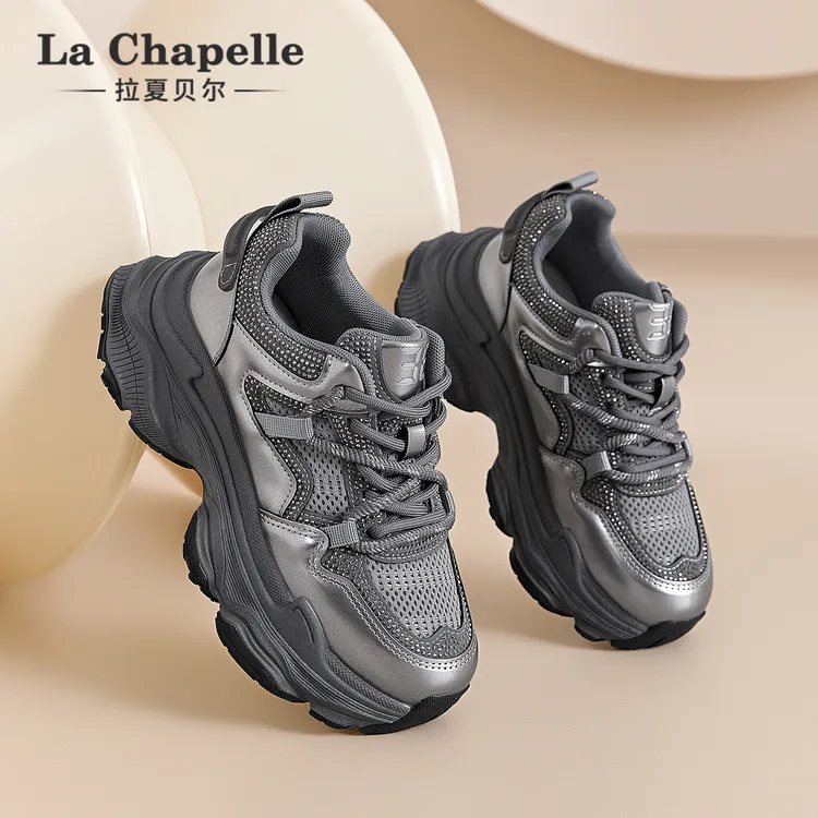 拉夏贝尔老爹鞋女2025年春季新款松糕鞋厚底增高时尚休闲透气鞋子