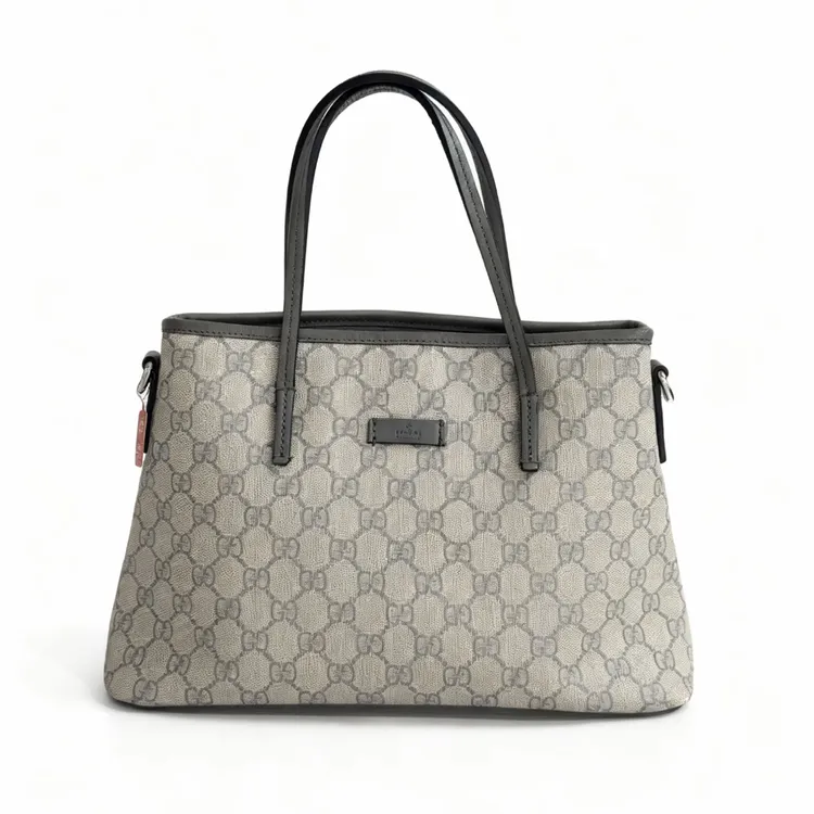 95新 GUCCI/古驰 Gucci古驰 浅灰色印花托特包小号