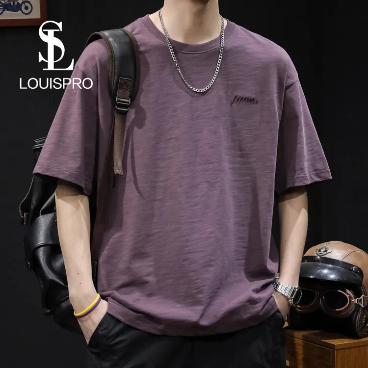 Louispro竹节纯棉ins短袖t恤男2025夏季新款大码潮牌男装重磅体恤
