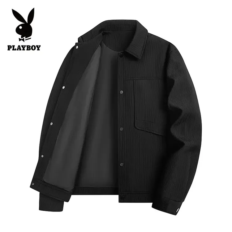 PLAYBOY/花花公子男士新款夹克时尚纯色简约舒适休闲翻领外套男装