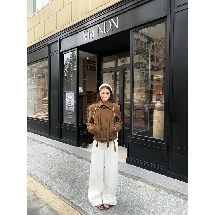 短款毛呢外套冬季加棉保暖宽松通勤夹克小个子设计感上衣女01086