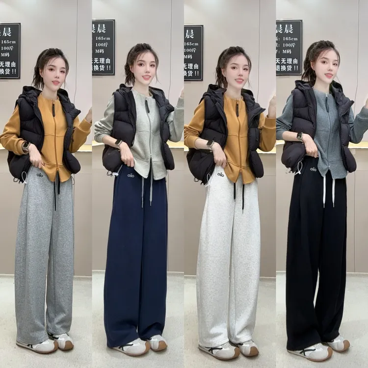 【高克重 高品质版本】秋冬加绒刺绣小标棉美式休闲弯刀阔腿裤女