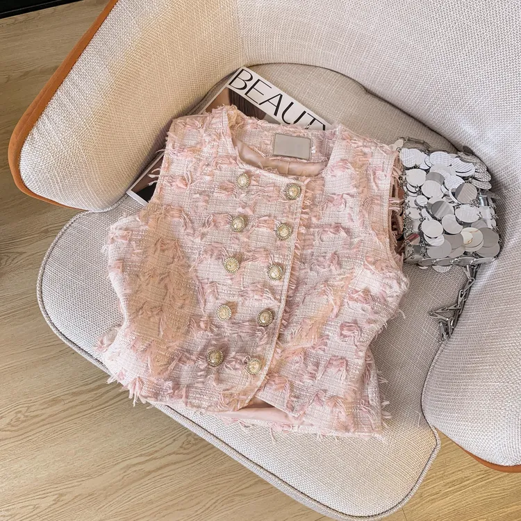 小香风法式流苏背心女夏外穿设计感小众坎肩短款上衣马甲无袖外套