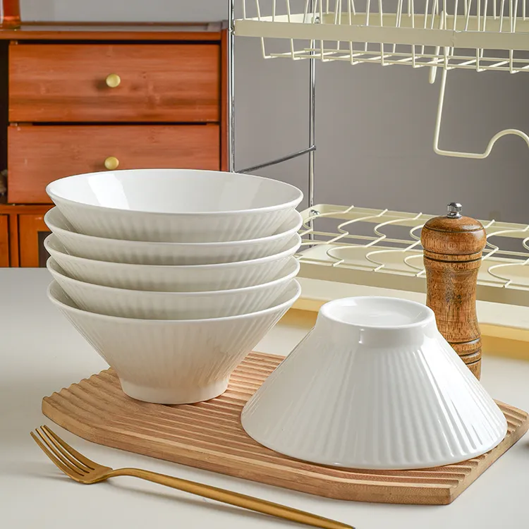 陶瓷餐具7英寸斗笠碗纯白山田斗笠碗高脚防烫易清洗耐刮防滑