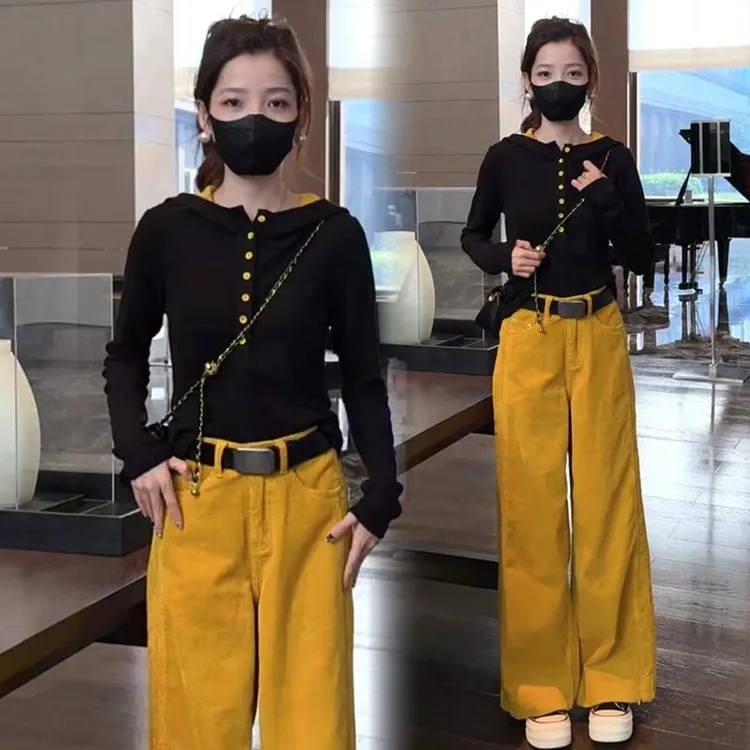 2025秋季新款时尚套装女时髦洋气长袖连帽卫衣阔腿裤休闲两件套潮