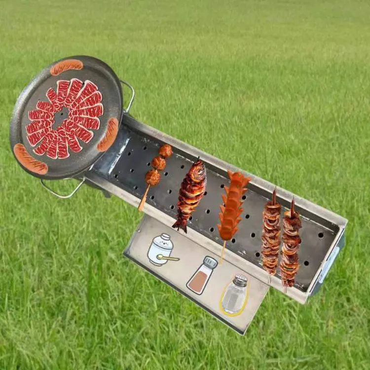 家庭户外两用烧烤炉可以煎肉片，可以烤肉串户外非常方便
