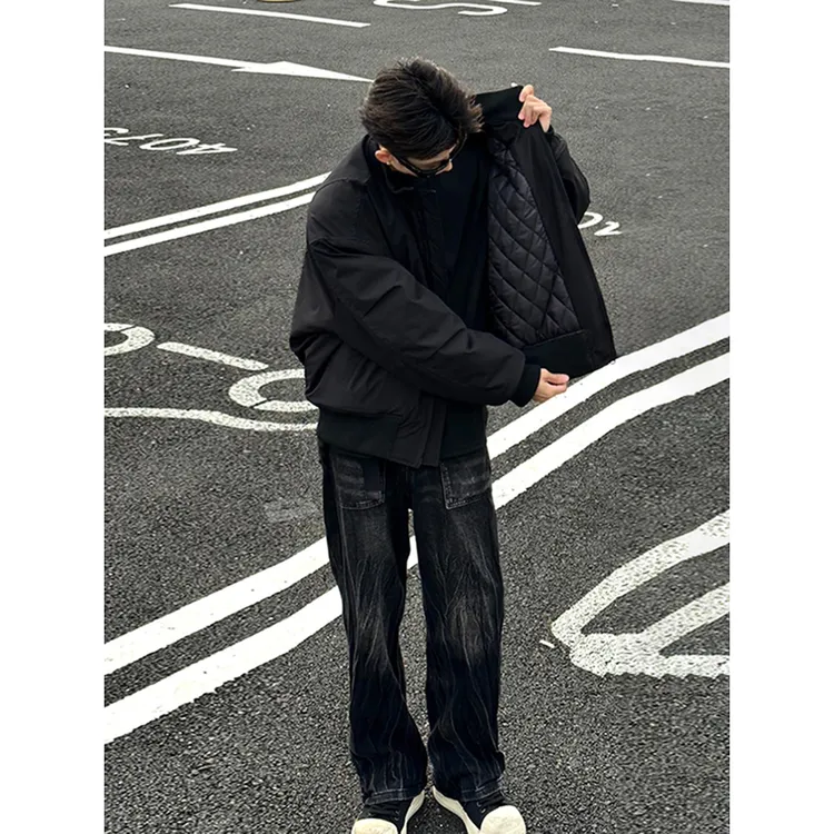 美式bomber飞行员夹克外套男款秋冬装加厚棉服廓形立领夹棉棒球服