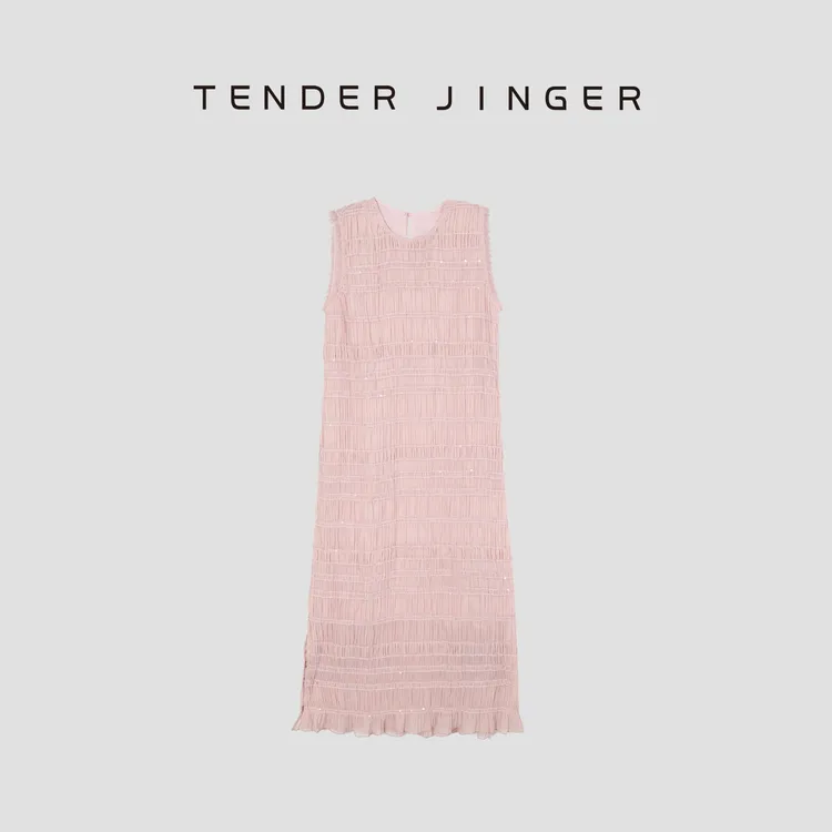 Tender Jinger【黑标】压褶亮片显瘦无袖背心连衣裙T52YIL366Y