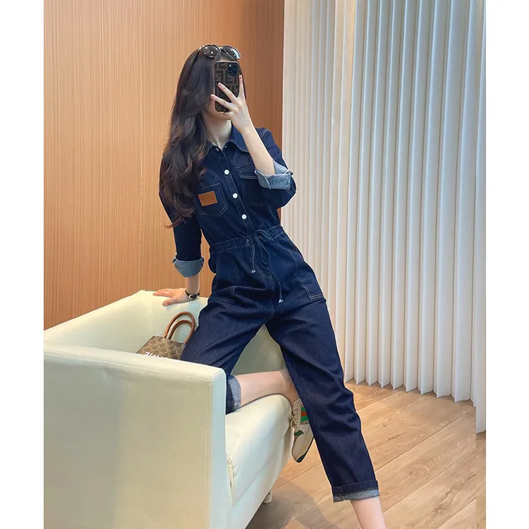 高级感连身裤2025年春秋新款女装气质显瘦高腰欧货牛仔连体裤套装