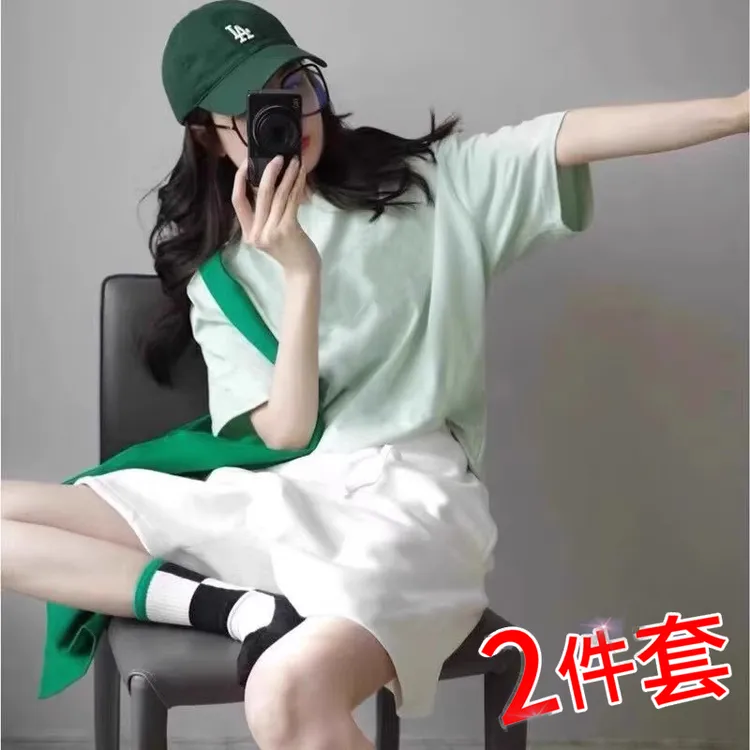 品牌正品休闲运动服套装女2025新款夏季宽松纯棉短袖短裤两件套