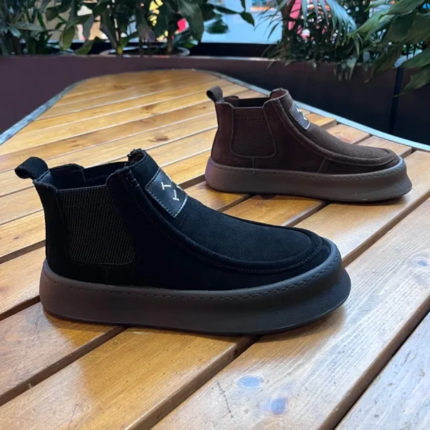 2025冬季男款休闲风朋克风素面潮流风棉鞋复古港风高帮棉鞋一脚蹬