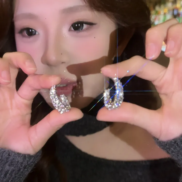 铜合金耳饰 普通金属简约满钻耳圈耳环设计高级半圈耳钉女新款耳