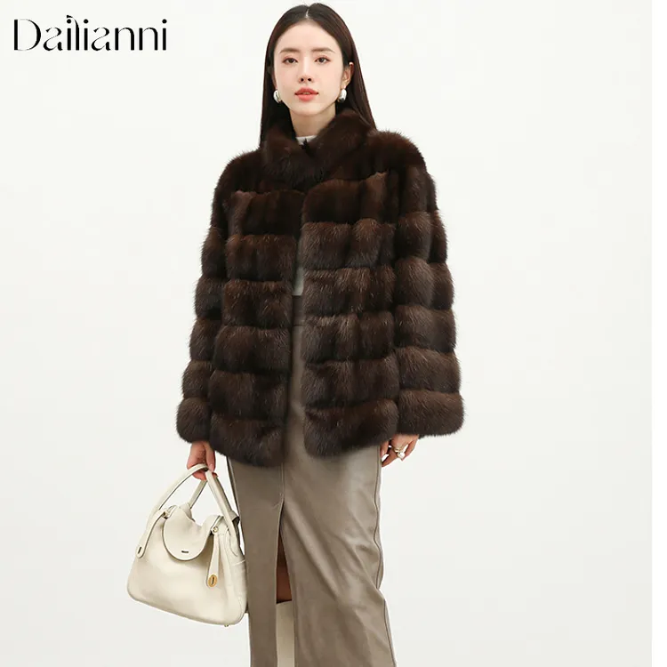 人造皮草 进口俄罗斯环保皮草外套2025秋冬新款女黑金色短款立领