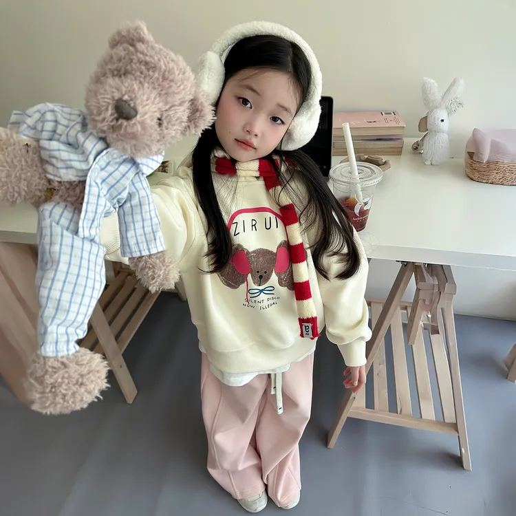 女童秋装2025新款小女孩春秋洋气甜美连帽卫衣套装儿童韩系两件套