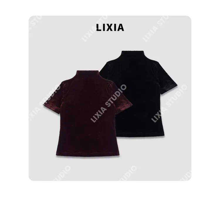 LIXIA【东方美学】复古与高级感中领满植绒优雅风上衣-D9535