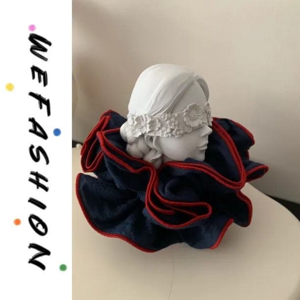 【WE】韩系牛仔色红蓝包边撞色褶皱大肠发圈