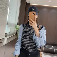 IMFLY金小金自制女装 针织衫DYW9732早秋复古提花针织拼接衬衫袖