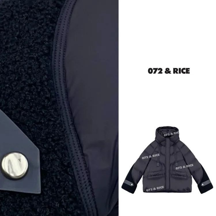 072 & RICE【蓝精灵】秋冬休闲连帽拼接羽绒外套 A-32XLY1359
