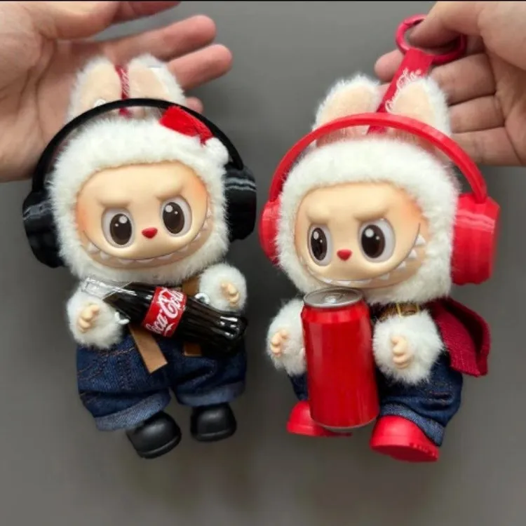 labubu可乐娃衣套装头戴式耳机一二三代搪胶公仔17cm娃拉布布衣服