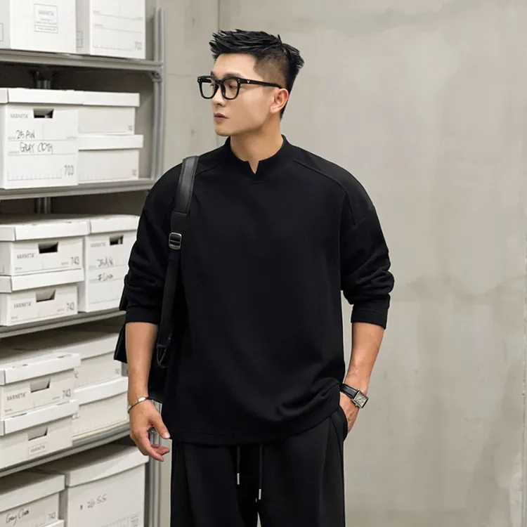 轻奢痞帅双面德绒小V设计款冬季保暖显肩宽长袖打底衫高级感男装