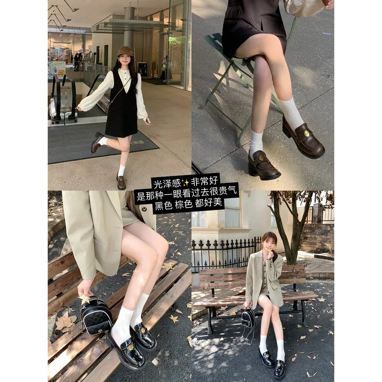 切糕自制 小个子定制厚底单鞋粗跟柔软舒适乐福鞋增高5.5CM小皮鞋