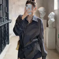 早秋时尚法式条纹中长款衬衫女痞帅炸街风宽松百搭上衣